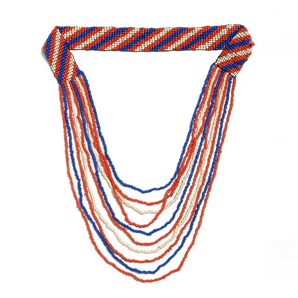 Multicolor Seed Beaded Multi Strand Necklace